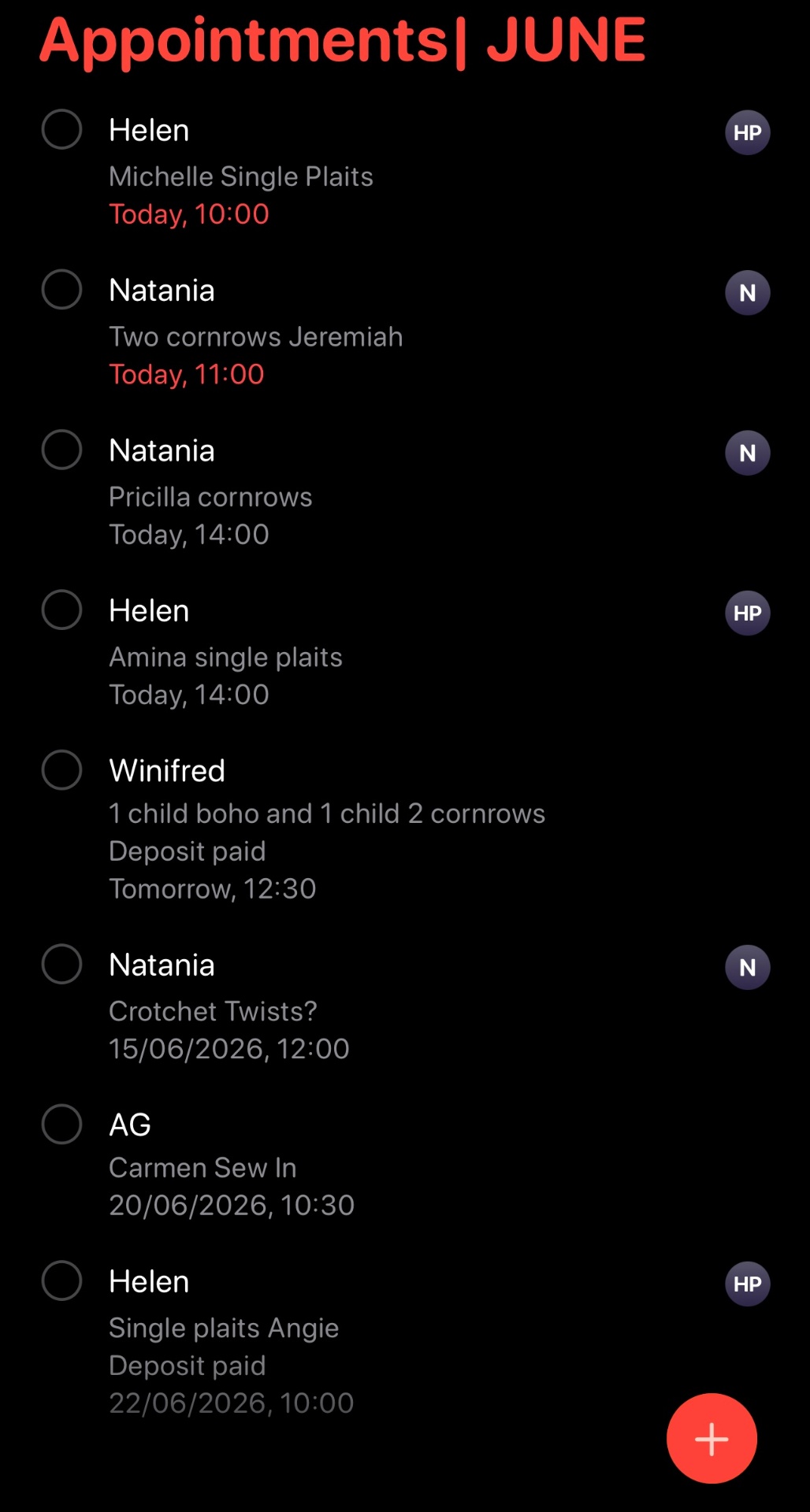 Fresha calendar appointments