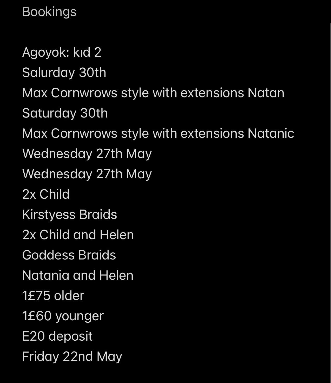 Notes appointment system