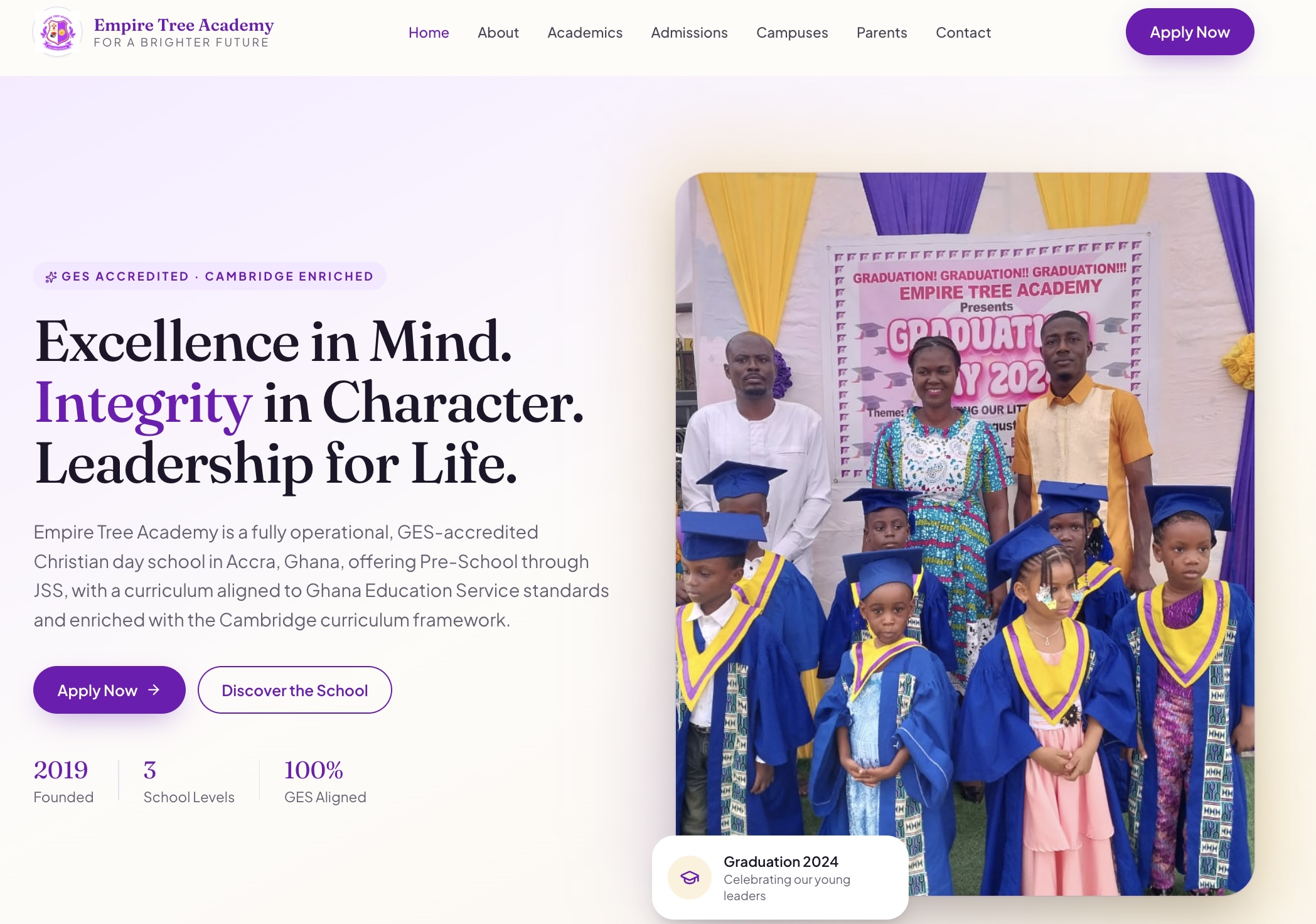 Admissions page