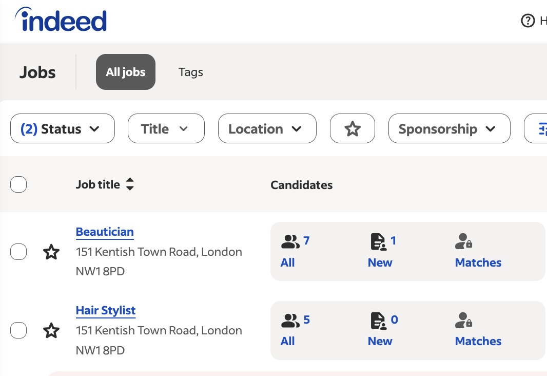 Indeed job statistics